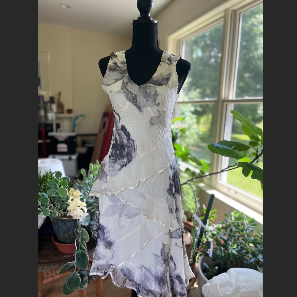 Vintage Komarov Dress, White Floral Size M